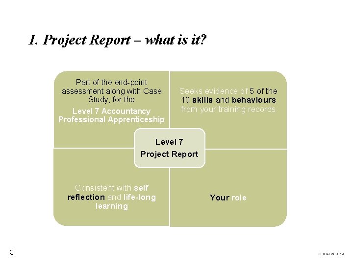 1. Project Report – what is it? Part of the end-point assessment along with