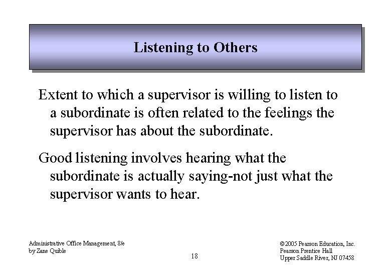 Listening to Others Extent to which a supervisor is willing to listen to a