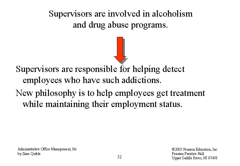 Supervisors are involved in alcoholism and drug abuse programs. Supervisors are responsible for helping