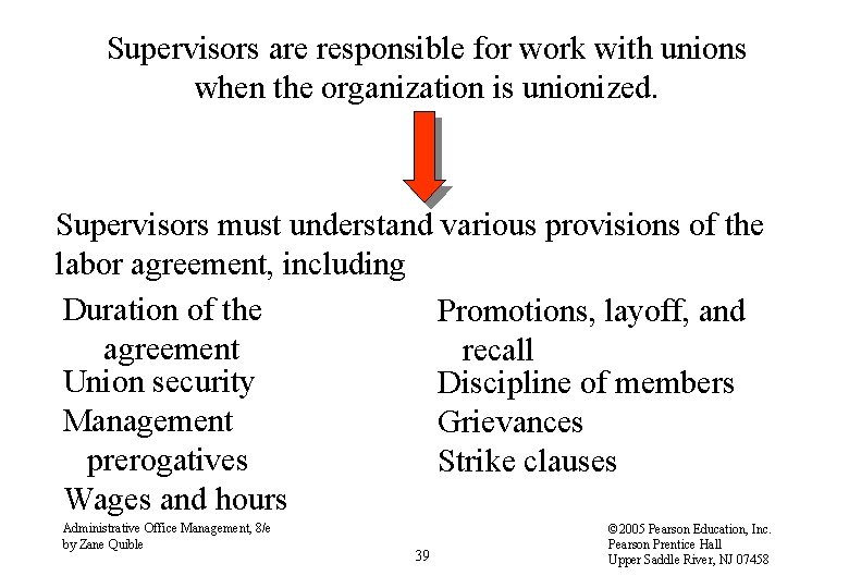Supervisors are responsible for work with unions when the organization is unionized. Supervisors must