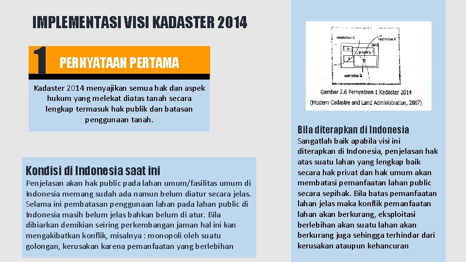 IMPLEMENTASI VISI KADASTER 2014 1 PERNYATAAN PERTAMA Kadaster 2014 menyajikan semua hak dan aspek