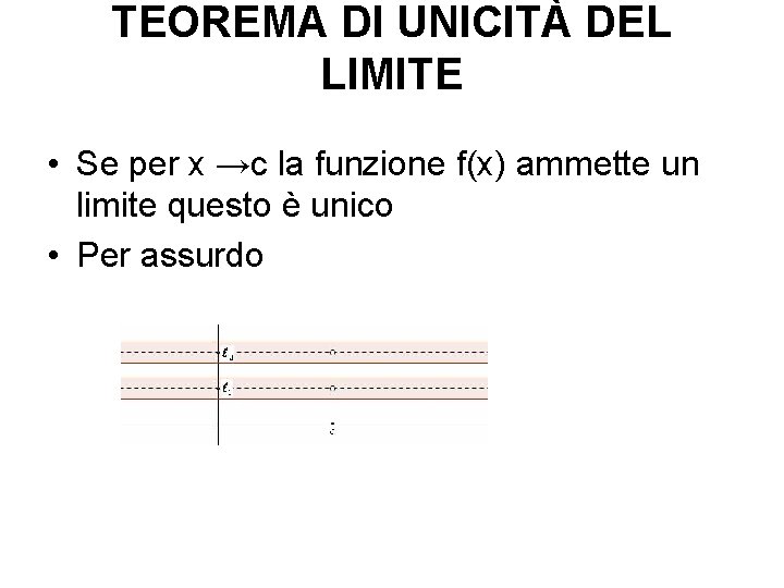TEOREMA DI UNICITÀ DEL LIMITE • Se per x →c la funzione f(x) ammette