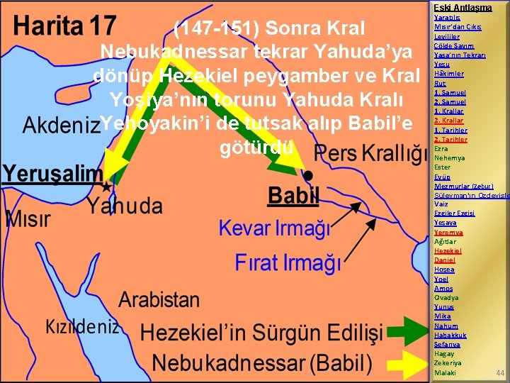 Eski Antlaşma (147 -151) Sonra Kral Nebukadnessar tekrar Yahuda’ya dönüp Hezekiel peygamber ve Kral
