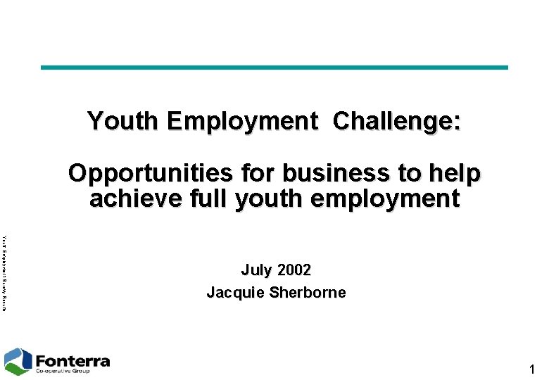 Youth Employment Challenge: Opportunities for business to help achieve full youth employment Youth Employment