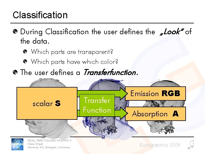 Classification During Classification the user defines the „Look“ of the data. Which parts are