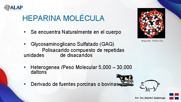 HEPARINA MOLÉCULA • Se encuentra Naturalmente en el cuerpo • Glycosaminoglicano Sulfatado (GAG) Polisacarido