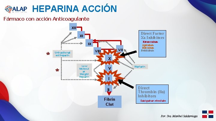 HEPARINA ACCIÓN Fármaco con acción Anticoagulante XII Direct Factor Xa Inhibitors XI IX VIII