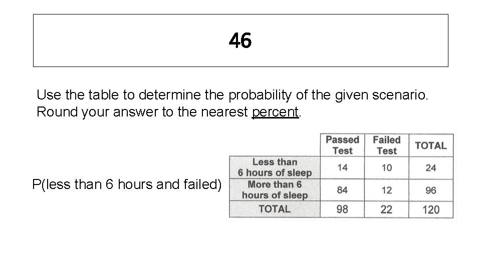 46 Use the table to determine the probability of the given scenario. Round your