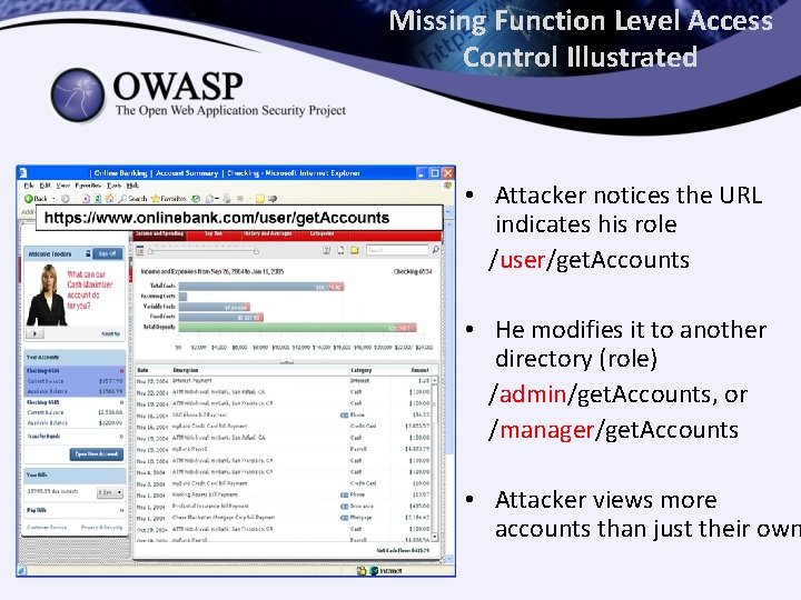 Missing Function Level Access Control Illustrated • Attacker notices the URL indicates his role