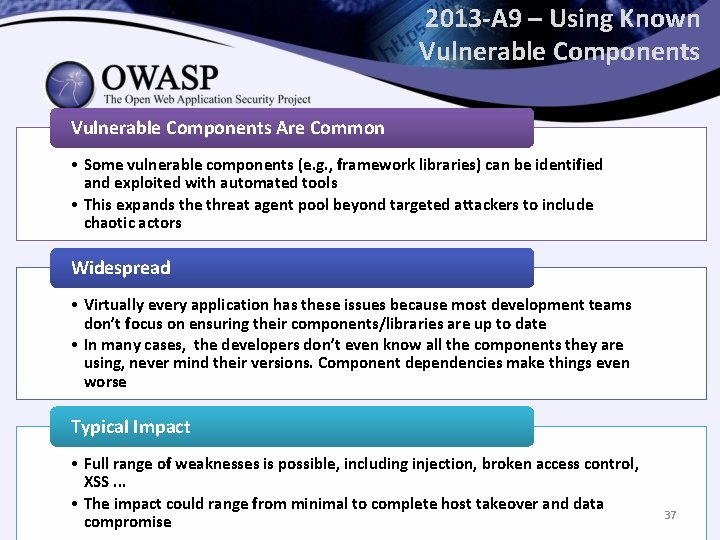 2013 -A 9 – Using Known Vulnerable Components Are Common • Some vulnerable components