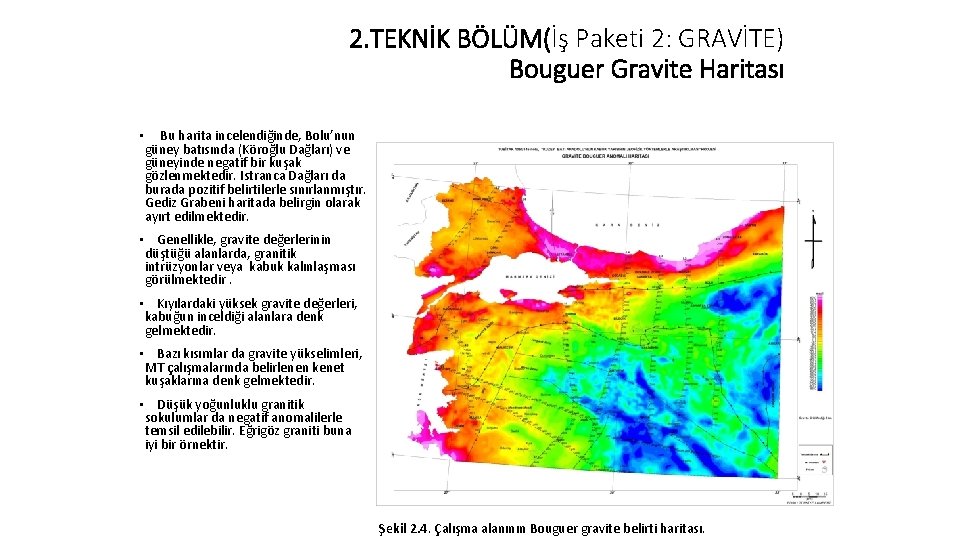 2. TEKNİK BÖLÜM(İş Paketi 2: GRAVİTE) Bouguer Gravite Haritası • Bu harita incelendiğinde, Bolu’nun
