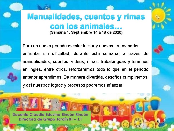 Manualidades, cuentos y rimas con los animales… (Semana 1. Septiembre 14 a 18 de