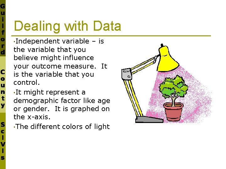 Dealing with Data • Independent variable – is the variable that you believe might