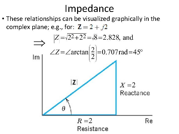 Impedance • These relationships can be visualized graphically in the complex plane; e. g.