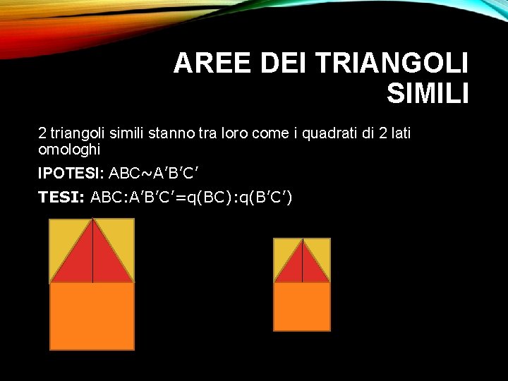 AREE DEI TRIANGOLI SIMILI 2 triangoli simili stanno tra loro come i quadrati di