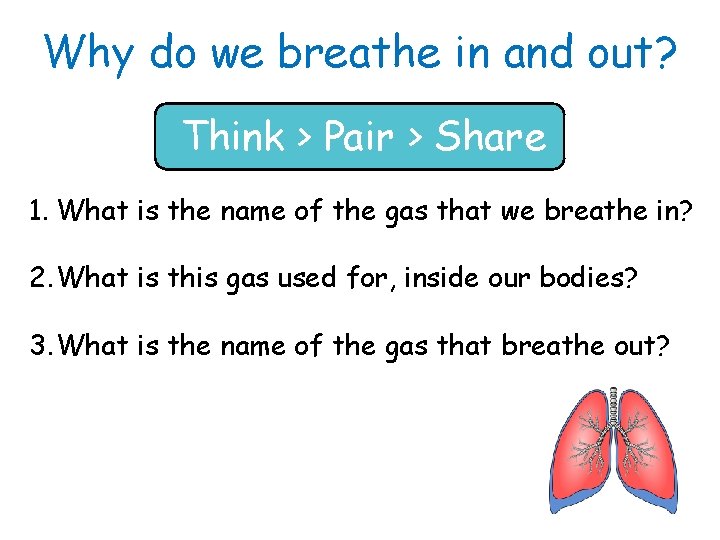 Why do we breathe in and out? Think > Pair > Share 1. What