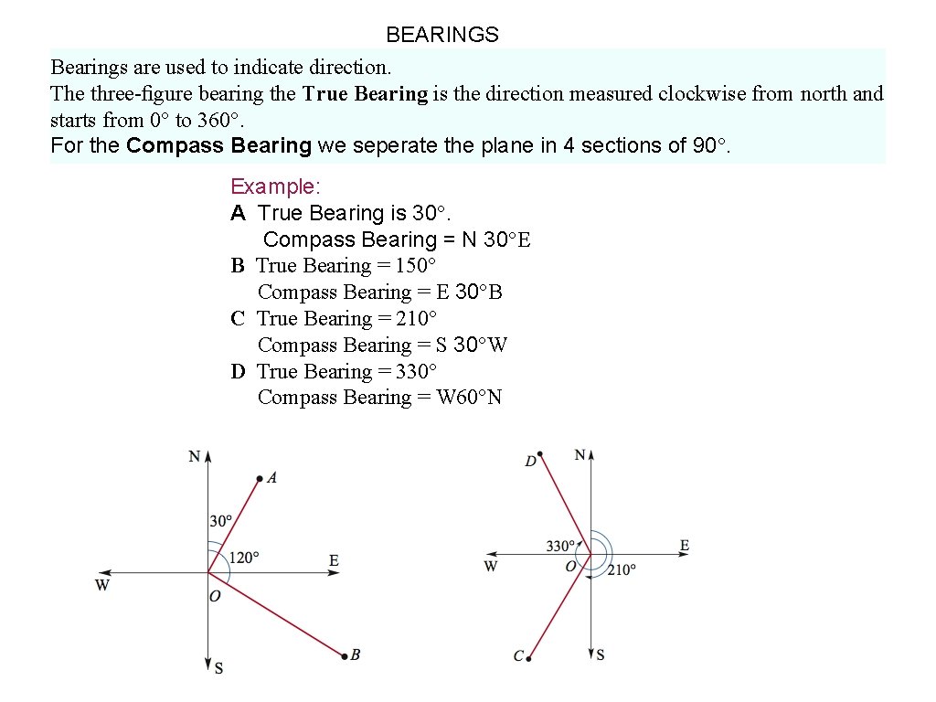 BEARINGS Bearings are used to indicate direction. The three-ﬁgure bearing the True Bearing is