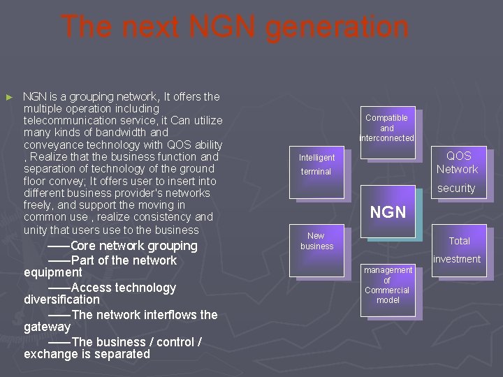 The next NGN generation ► NGN is a grouping network, It offers the multiple