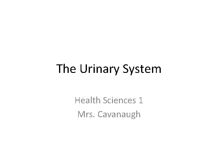 The Urinary System Health Sciences 1 Mrs. Cavanaugh 