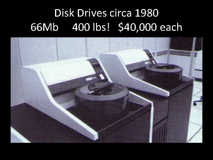 Disk Drives circa 1980 66 Mb 400 lbs! $40, 000 each 