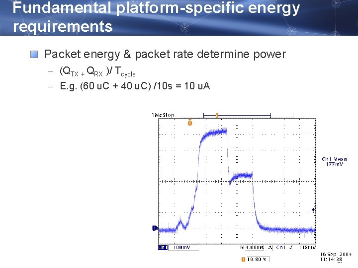 Fundamental platform-specific energy requirements Packet energy & packet rate determine power – (QTX +