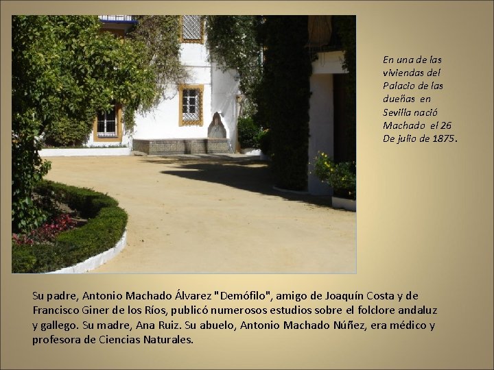 En una de las viviendas del Palacio de las dueñas en Sevilla nació Machado