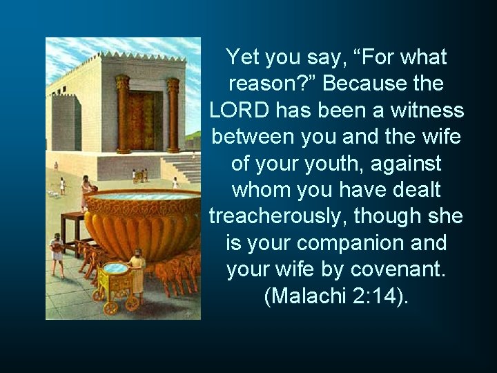 Yet you say, “For what reason? ” Because the LORD has been a witness