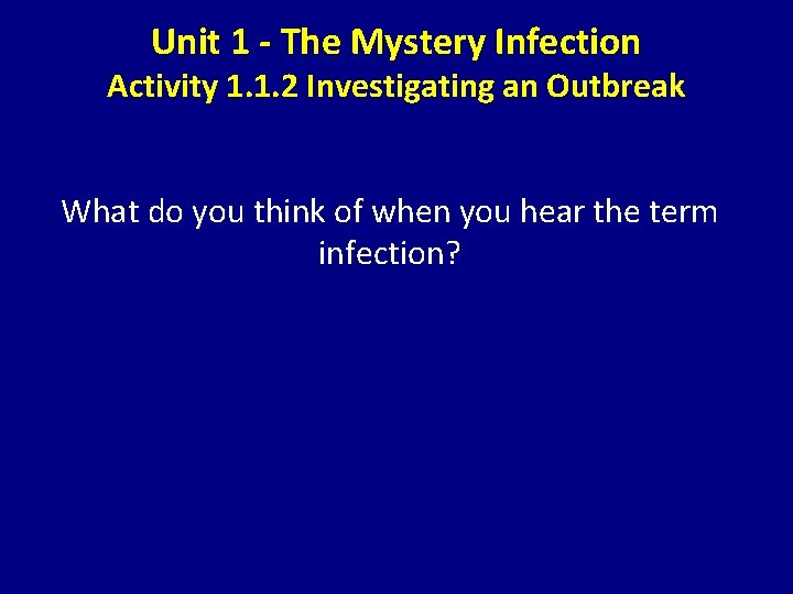 Unit 1 - The Mystery Infection Activity 1. 1. 2 Investigating an Outbreak What