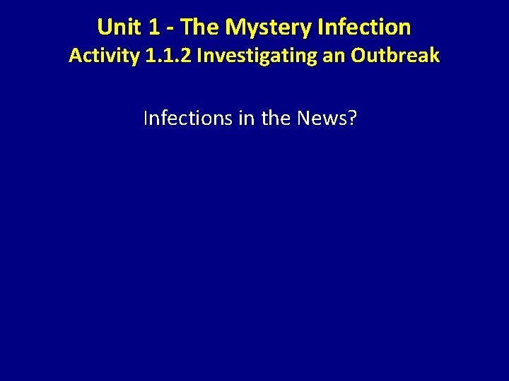Unit 1 - The Mystery Infection Activity 1. 1. 2 Investigating an Outbreak Infections