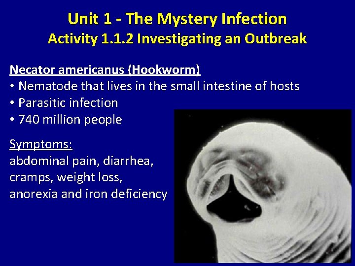 Unit 1 - The Mystery Infection Activity 1. 1. 2 Investigating an Outbreak Necator