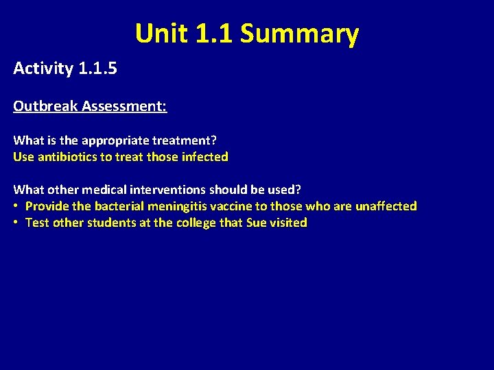Unit 1. 1 Summary Activity 1. 1. 5 Outbreak Assessment: What is the appropriate