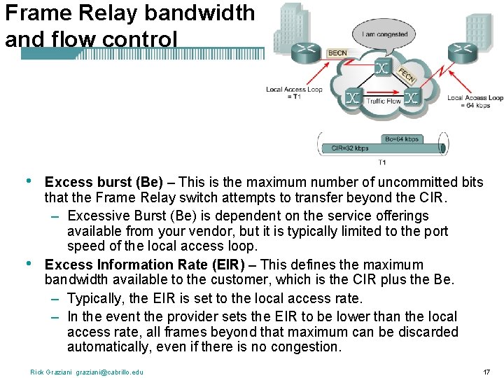 Frame Relay bandwidth and flow control • • Excess burst (Be) – This is