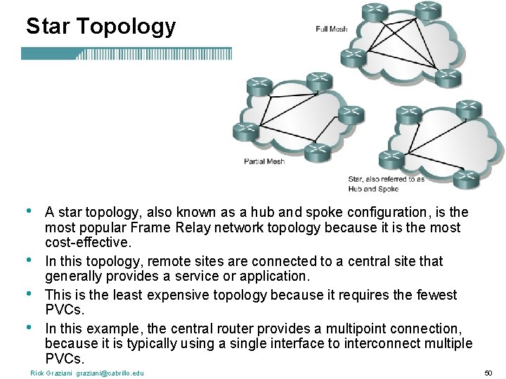 Star Topology • • A star topology, also known as a hub and spoke