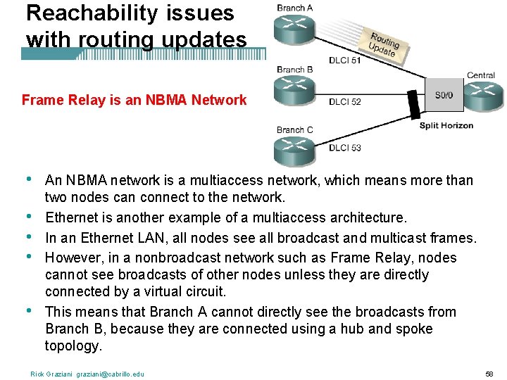 Reachability issues with routing updates Frame Relay is an NBMA Network • • •