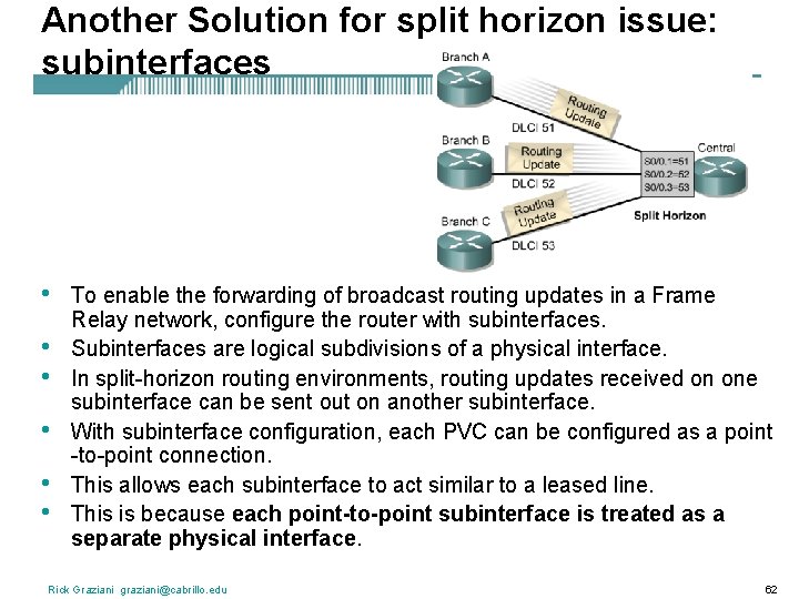 Another Solution for split horizon issue: subinterfaces • • • To enable the forwarding