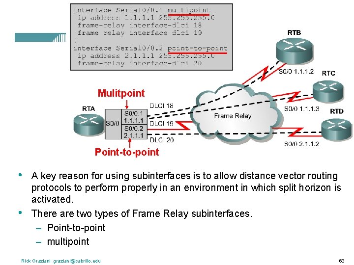 Mulitpoint Point-to-point • • A key reason for using subinterfaces is to allow distance