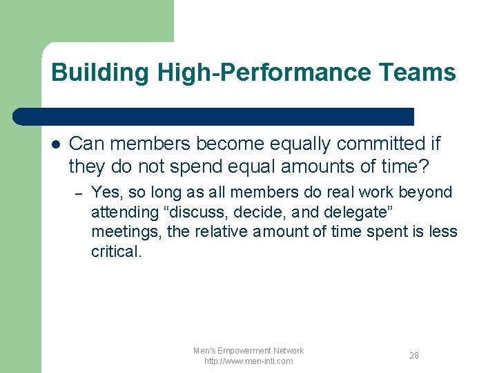 Building High-Performance Teams l Can members become equally committed if they do not spend