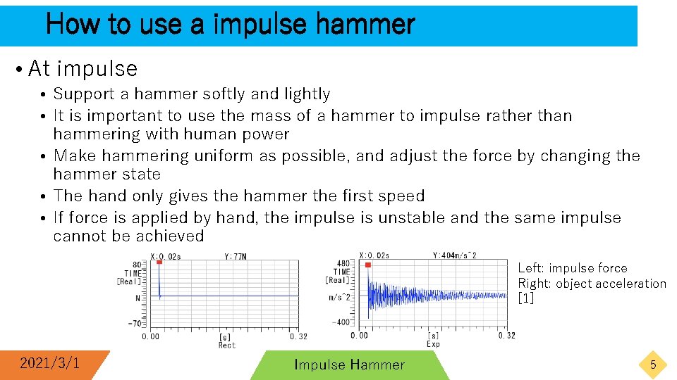 How to use a impulse hammer • At impulse • Support a hammer softly How to use a impulse hammer • At impulse • Support a hammer softly