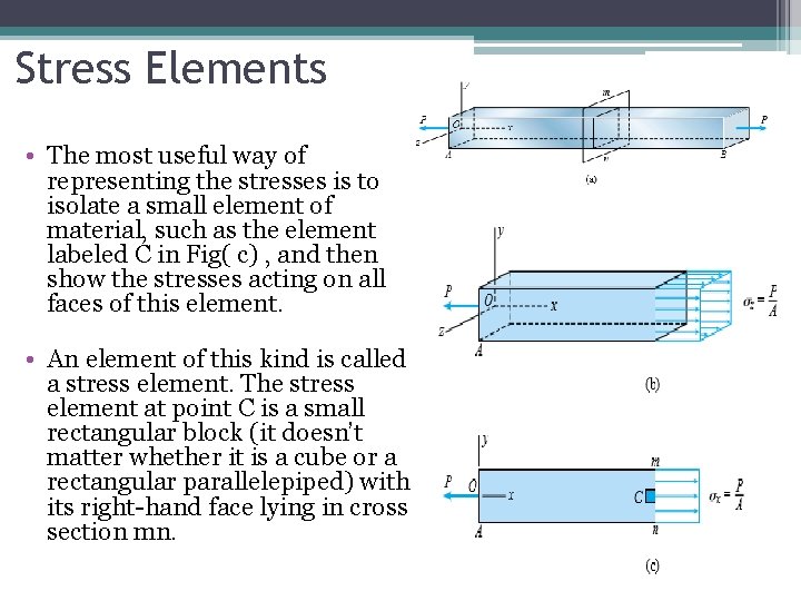 Stress Elements • The most useful way of representing the stresses is to isolate