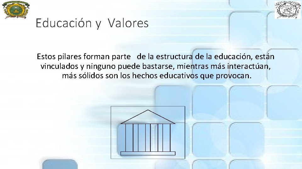 Educación y Valores Estos pilares forman parte de la estructura de la educación, están