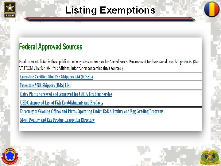 Listing Exemptions 7 Listing Exemptions 7