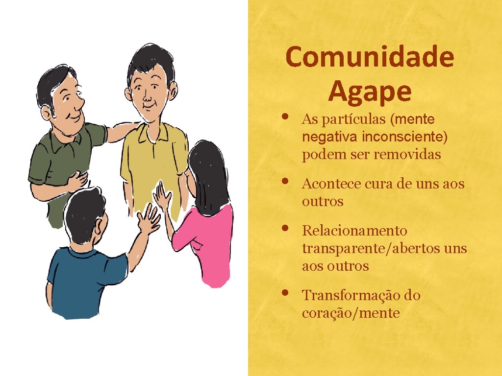 Comunidade Agape • • As partículas (mente negativa inconsciente) podem ser removidas Acontece cura