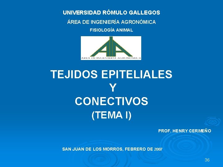 UNIVERSIDAD RÓMULO GALLEGOS ÁREA DE INGENIERÍA AGRONÓMICA FISIOLOGÍA ANIMAL TEJIDOS EPITELIALES Y CONECTIVOS (TEMA