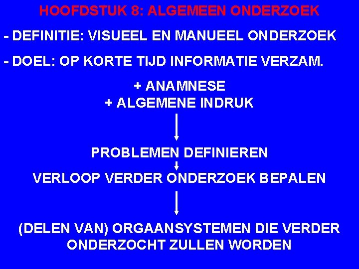 HOOFDSTUK 8: ALGEMEEN ONDERZOEK - DEFINITIE: VISUEEL EN MANUEEL ONDERZOEK - DOEL: OP KORTE