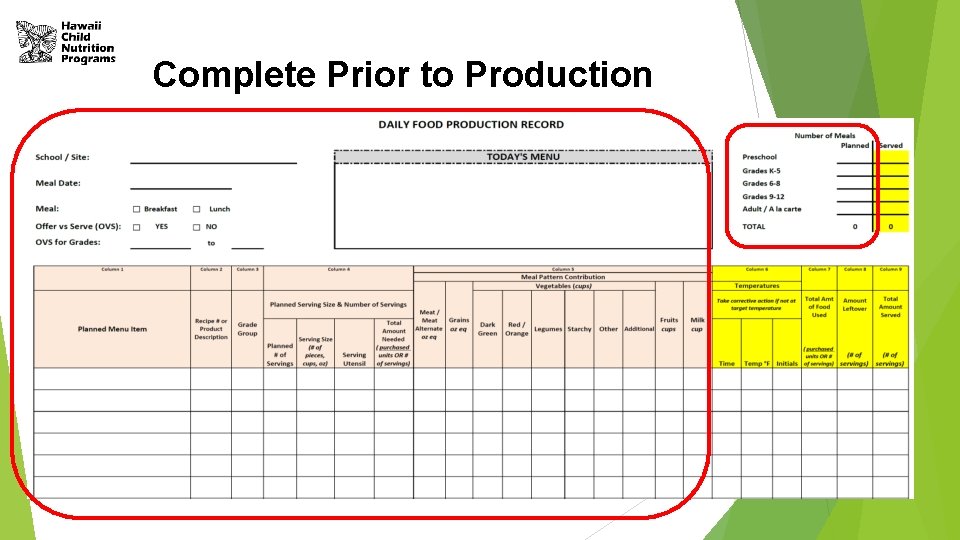 Complete Prior to Production 