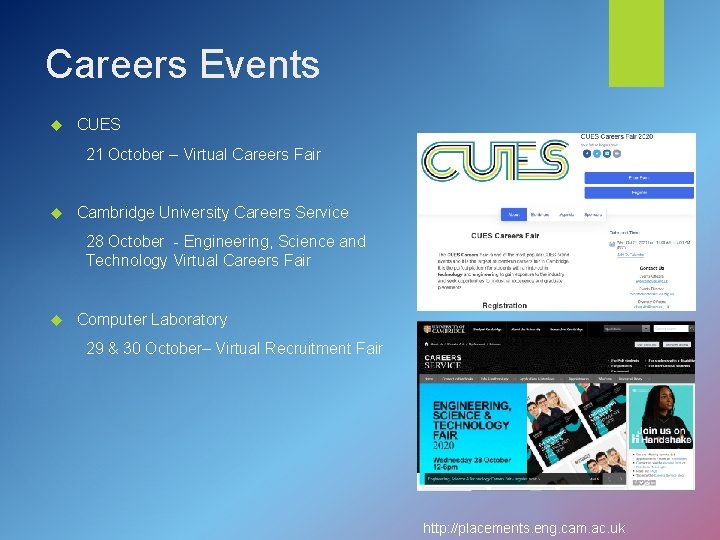 Careers Events CUES 21 October – Virtual Careers Fair Cambridge University Careers Service 28