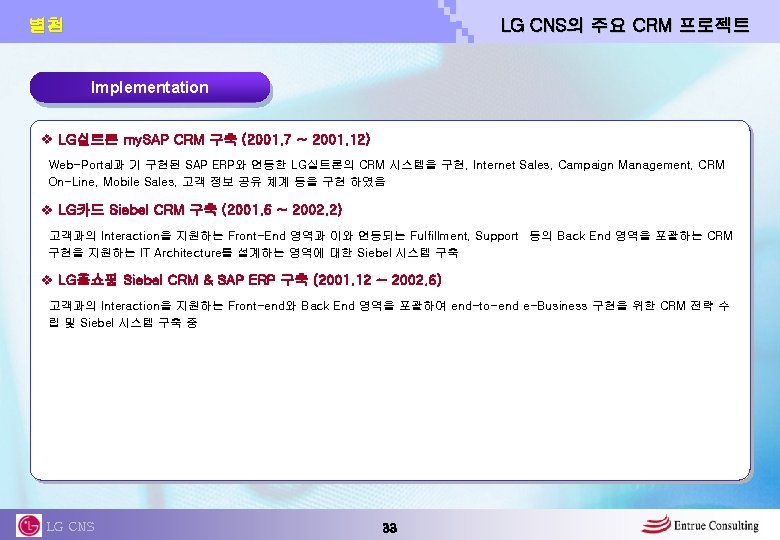 LG CNS의 주요 CRM 프로젝트 별첨 Implementation v LG실트론 my. SAP CRM 구축 (2001.