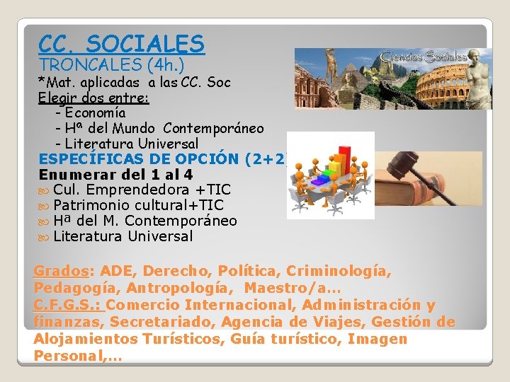 CC. SOCIALES TRONCALES (4 h. ) *Mat. aplicadas a las CC. Soc Elegir dos
