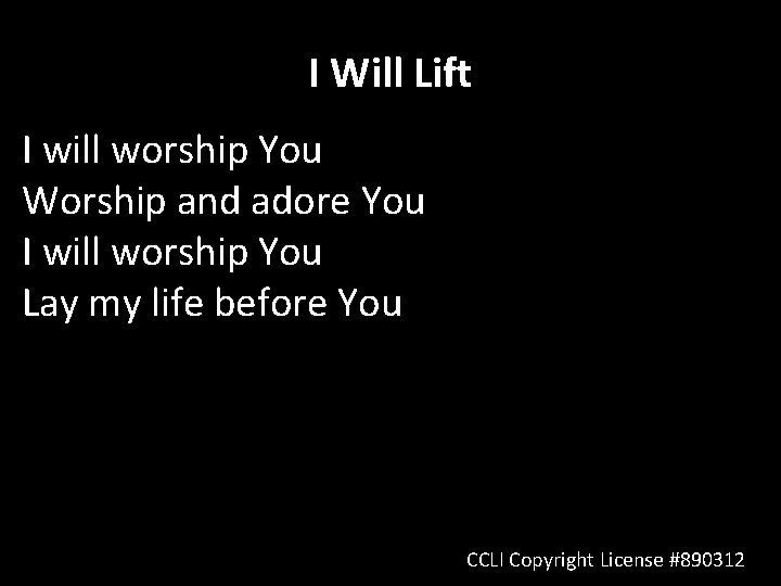 I Will Lift I will worship You Worship and adore You I will worship