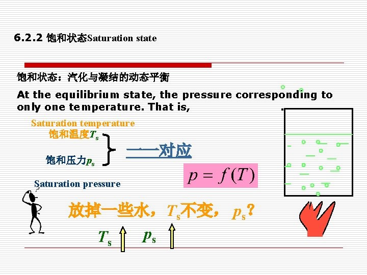 6. 2. 2 饱和状态Saturation state 饱和状态：汽化与凝结的动态平衡 At the equilibrium state, the pressure corresponding to